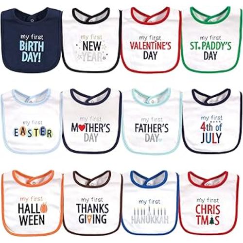 Hudson Baby Unisex Baby Cotton Bibs, Holiday Bold Boy, One Size