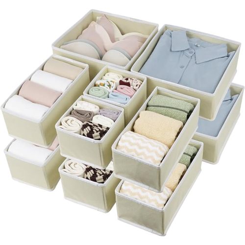 Fordonral Drawer Organizer Clothes, Foldable Fabric Dresser Organizer Closet Organizers and Storage Box for Underwear,Folded Clothes,Baby Clothing,Socks,Bra,Towels,Ties(12 Pack,Yellow)
