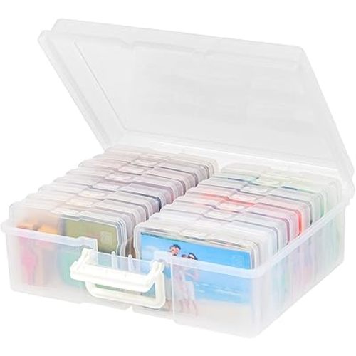IRIS USA 4"x 6" Photo Storage Box Container Keeper Organizer, 1-Pack, Main Container with 16 Organization Cases for Pictures Crafts Scrapbooking Stationery, Protection Organization, Clear