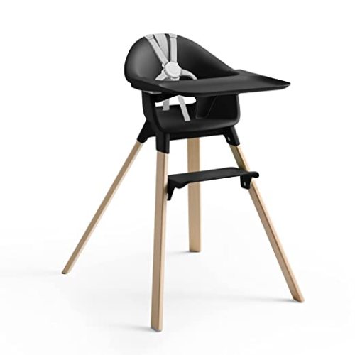 Stokke Clikk High Chair, Black Natural - All-in-One High Chair with Tray + Harness - Light, Durable & Travel Friendly - Ergonomic with Adjustable Features - Best for 6-36 Months or Up to 33 lbs