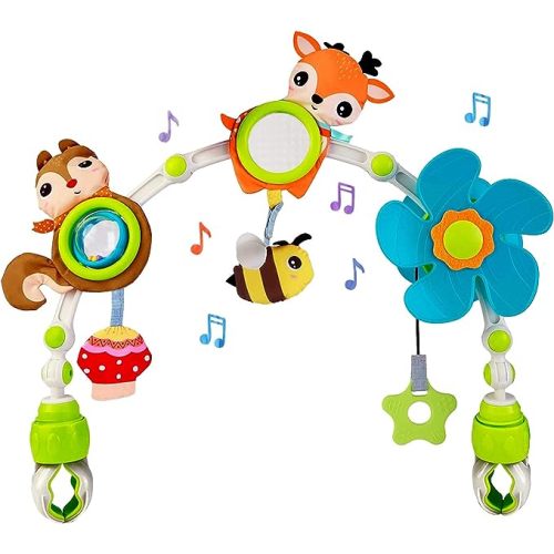 Baby Stroller Arch Mobile, Adjustable Musical Cirb Mobile Toys with Universal Clamps, Versatile Activity Toy Bar for Baby Bouncer Infant Car Seat Toy Stroller Toys Mobile for Bassinet Crib - Orange