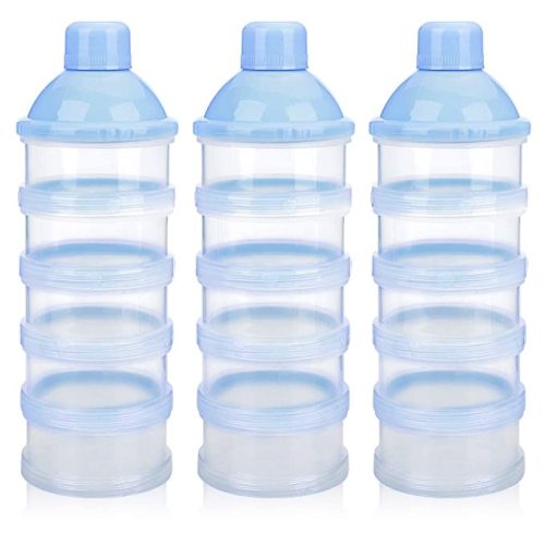 Accmor Baby Formula Dispenser On The Go, 5 Layers Stackable Formula Dispenser Formula Containers for Travel, Baby Milk Powder Kids Snack Container, BPA Free, Blue, 3 Pack - A-5 layers-3pc