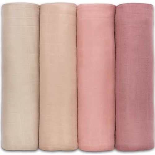 Comfy Cubs Muslin Swaddle Blankets Pack of 4, 47 x 47 Inches, Soft Cotton Baby Blanket Set, Large Multipurpose Swaddling Wraps for Newborns - Self-Soothing Swaddle - Cream, Blush, Bold Blush, Mauve
