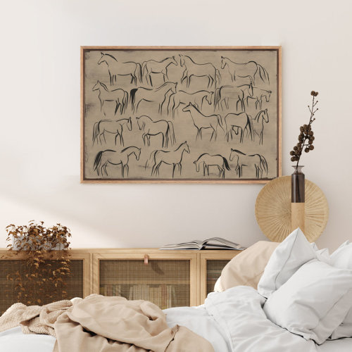 wall26 Galloping Herd of Horses Vintage Sketch Art Abstract Beige Neutral Decor Minimalist Modern Wall Art | Wayfair