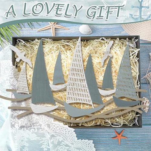 Pinkunn Metal Beach Wall Decor Hanging Sailboats Metal Sculpture Rustic Sailboat Coastal Nautical Theme Ocean Room Decor for Home Bathroom Pool Living Room Bedroom Outdoor Art, 15.8 inch - Vintage Color