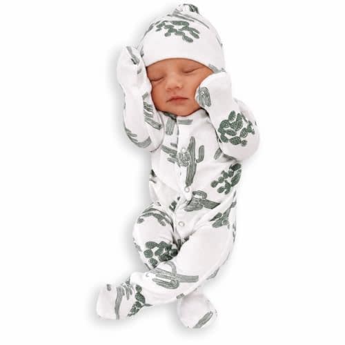 TMEEIHNSS Newborn Baby Bodysuit 2-Piece Set | Cactus Print Romper & Hat Outfit | Cotton Soft Unisex Jumpsuit (0-18 Months)
