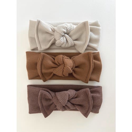 Neutral Waffle Knit Baby Headwrap: Tie-On Headband