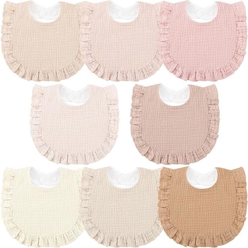 Bearmoss Muslin Baby Drool Bibs - 8 Pack Baby Bandana Drool Bibs Cotton Unisex, Snap Muslin Bibs for Boys Girls (Light Brown, One Size)