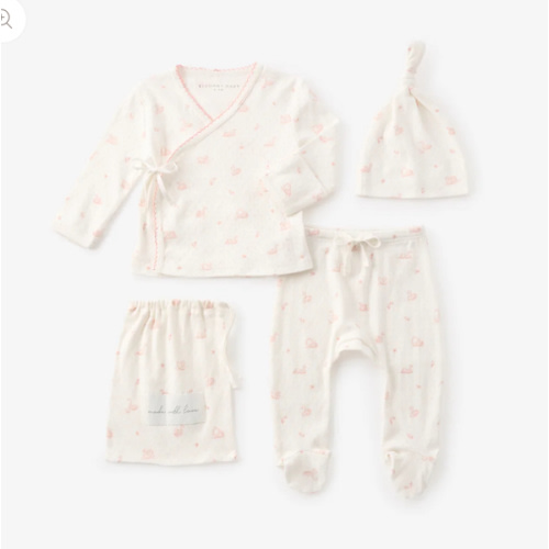 Pink Swan Print Organic Cotton Pointelle Layette 3 Pc Gift Set – Elegant Baby