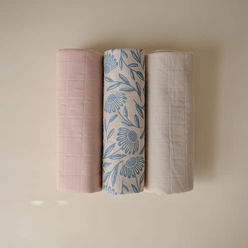 Mushie Waterproof Changing Pad Liners (3 pack) (Blue Flowers)