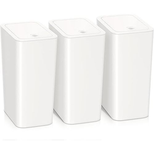 3 Pack 4 Gallon Bathroom Small Trash Can with Lid, 15L Slim Garbage Bin Wastebasket with Pop-Up Lid for Bedroom, Office, Kitchen, Dorm, Fits Under Desk