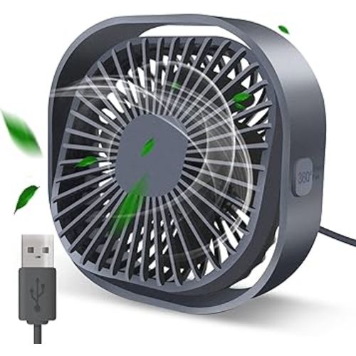 Desk Fan Portable Personal Table Small Desktop Cooling 3 Speeds Quiet Mini With Cable Powered by USB 360° Rotation Micro Fan for Home Office Bedroom Car Outdoor Camping Travel
