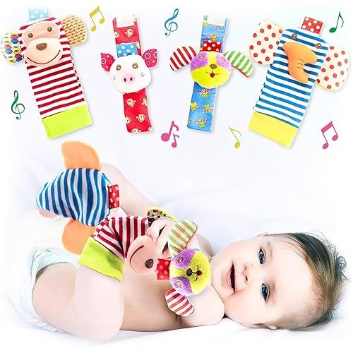 Baby Rattle Socks - Monkey Elephant Dog Pig Set