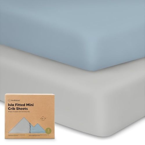 Pack and Play Sheets Fitted, 2-Pack Mini Crib Sheets - Pack N Play Sheets, Fitted Crib Sheet for Pack and Play Mattress, Playard Baby Crib Sheets, Crib Sheets Neutral for Boys, Girls (Steel)