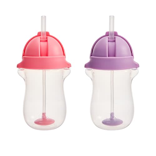 Munchkin Any Angle Weighted Toddler Straw Cups with Click Lock Lid, 10 Ounce, 2 Pack, Pink/Purple