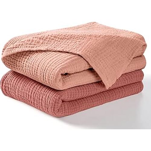 Dreamology Muslin Swaddle Blankets, Receiving Blankets for Baby Girl,Boy,2 Pack,100% Cotton Blanket,Soft & Breathable Muslin Blanket,Muslin Baby Blanket for Newborn,44 x 44 Swaddle Blanket | Rose,Pink