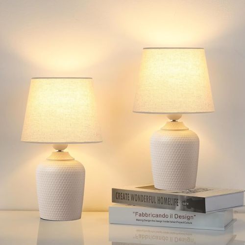 Sucolite Small 12'' Table Lamps Set of 2, Bedside Nightstand Lamps for Bedroom Kid’s Room, Cute Desk Lamps with Studded Texture Base for Reading Nursery Living Room Office, Cream