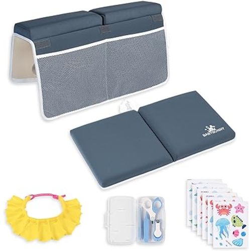 BABYBUNNY Bath Kneeler and Elbow Rest Pad Set with Bath Toy Storage – Comfortable Baby Bath Kneeler, Perfect for Knee and Elbow Support, and Complete Baby Bath Accessories Set