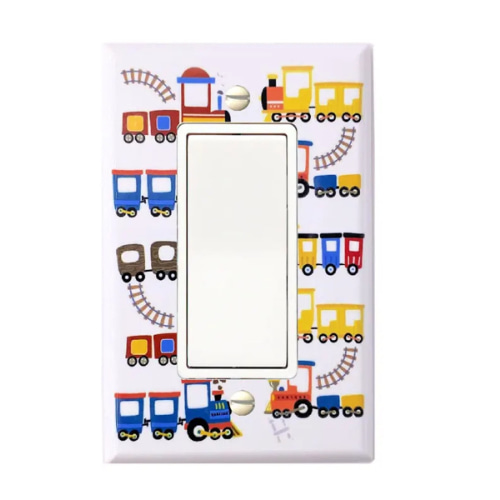 Trains Light switch cover, Baby Nursery, Cho Cho Engine Switchplate covers, GFI Rocker, Double Toggle Switch, Blue Navy Red, Lily's Nursery