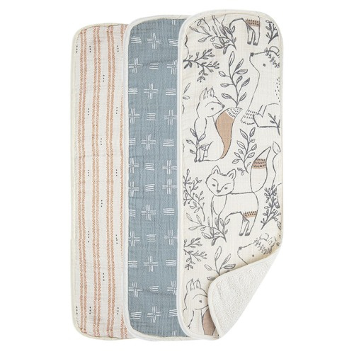 CRANE BABY 3-Pack Cotton Baby Burp Cloth Set, Multi