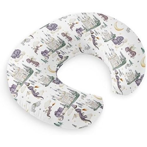 HawSkgFub Cute Dragon Fairy Tale Nursing Pillow Cover Baby Girl Shower Gift, Purple Castle Cloud Moon Star Pine Tree Breastfeeding Pillow Slipcover, Nursing Pillowcase for Newborn Infant, Cover Only
