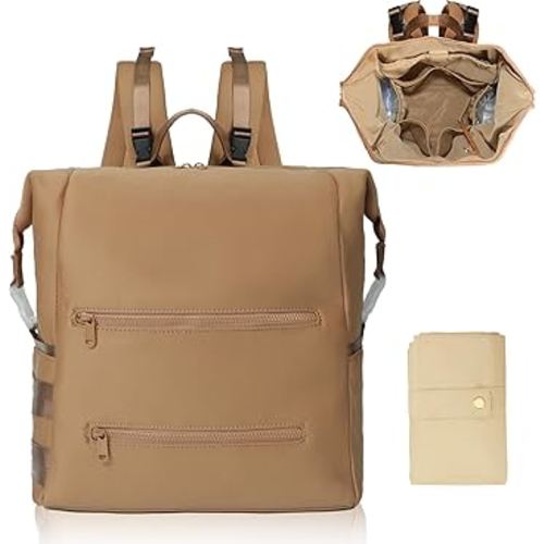 Diaper Bag Backpack,Large Neoprene Baby Bag for Boys Girls with 15 Diaper Bag Organizer,2 Insulated Pockets,Changing Pad,Stroller Straps,Brown