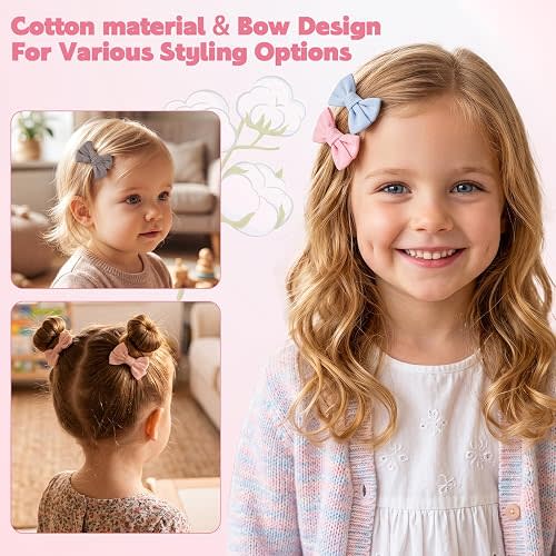 Needbrock 14Pcs Baby Girl Hair Bow Clips Set, 2Inch Soft Cotton Linen Toddler Hair Accessories for Girls Kids Infant Baby Barrettes Hairbows Gifts