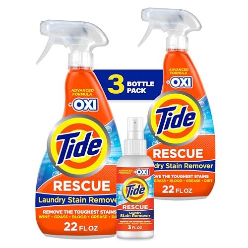Tide Laundry Stain Remover Spray with Oxi | Stain Remover for Clothes, Carpet, Upholstery, Pet Bedding | Stain Treater Spray for Tough Stains from Wine, Coffee, Grease | 22 Fl Oz (Pack of 2) & 3 Fl Oz