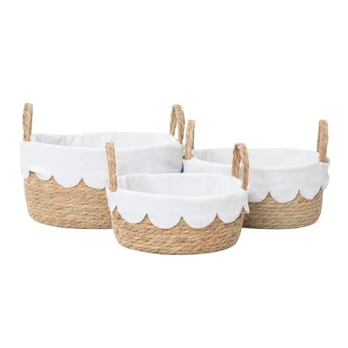 Handmade Seagrass Wicker Storage Basket with Handles & Removable Liner,Eco-Friendly Oval Woven Shelf Basket Organizer for Home Decor,Set of 3