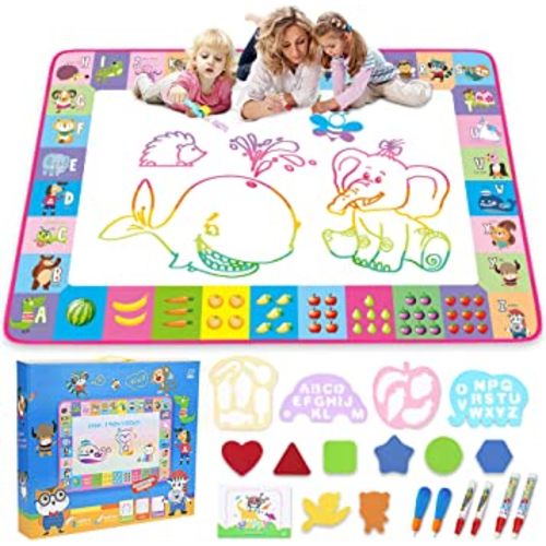 Water Doodle Mat - Kids Painting Writing Doodle Toy Board - Color Doodle Drawing Mat Bring Magic Pens Educational Toys for Age 3 4 5 6 7 8 9 10 11 12 Year Old Girls Boys Age Toddler Gift (Pink)