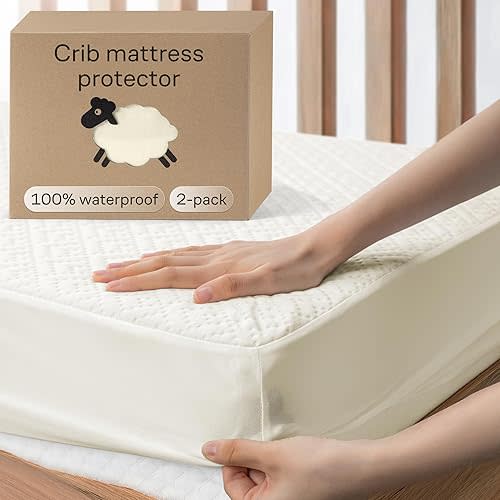 Niagara Crib 2 Pack 100% Waterproof Mattress Protector, Soft Breathable Crib Mattress Protector with Deep Pocket, Crib Mattress Pad for Toddler and Baby (52x28, Beige) - Viscose Made from Bamboo