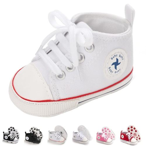Newborn Baby Girls Boys Canvas Shoes Infant Soft Sole Slip On First Walkers Sneaker Toddler Flat Loafers High Top Crib Denim Unisex Moccasins Shoe