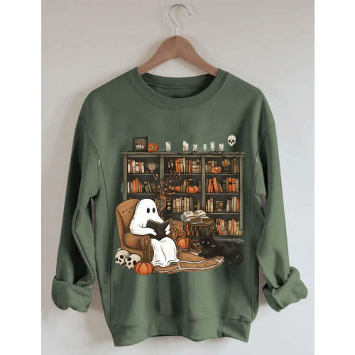 Retro Ghost Reading Books Nursing Sweatshirt
