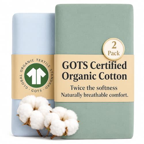 2 x GOTS Organic Bedside Bassinet Sheets 33x20 and 35x19 Compatible with Maxi Cosi Iora, Baby Delight, Koola Baby Bond, Harppa Cudly 3 in 1 - Luxury Turkish Cotton - Boy, Girl