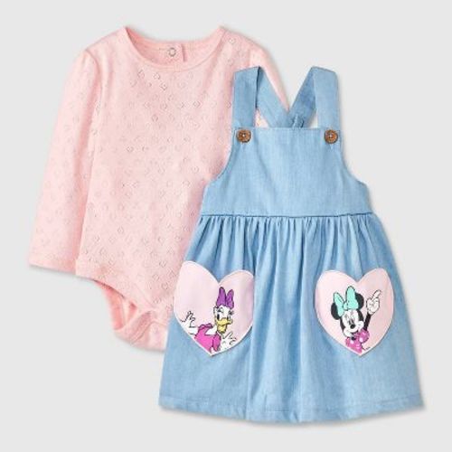 Baby Girls' 2pc Disney Minnie Mouse & Daisy Duck Long Sleeve Bodysuit And Dress Set - Blue Newborn