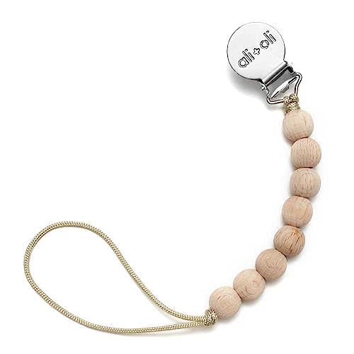 Ali+Oli Silicone Pacifier Clip for Baby (All Wood) 100% Food-Grade BPA Free Newborn Pacifier Holder Infant Binky Clip for Baby Boy or Girl
