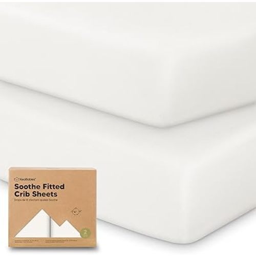KeaBabies 2-Pack Organic Crib Sheets for Boys, Girls - Fitted Crib Mattress Sheet Neutral, Breathable Jersey Cotton Cover for Baby Bed, Toddler Mattress, Soft & Cute Prints (Soft White)