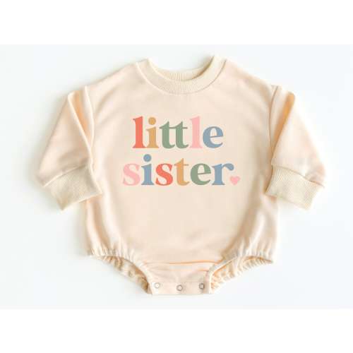 Little Sister Baby Bubble Romper Sweatshirt, Little Sister Gift, Baby Bodysuit, Baby Girl Outfit, Baby Sweater, Bubble Romper, Baby Reveal