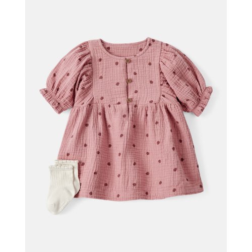 Baby Girl 2-Piece Acorn Print Short-Sleeve Dress Set - Pink - Carter's | Carter's