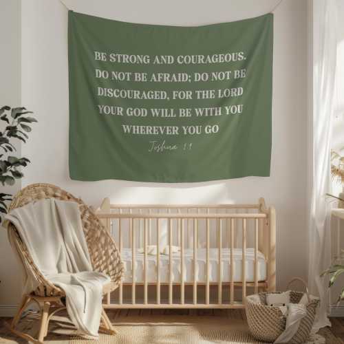 Boys Room Scripture Wall Art Bible Verse Tapestry Joshua 1 9 Wall Art for Kids Room Green Wall Hanging Christian Wall Tapestry