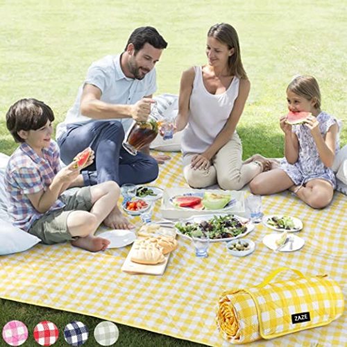 ZAZE Extra Large Picnic Outdoor Blanket, 80''x80'' Waterproof Foldable Blankets Gingham Picnic Mat for Beach, Camping Grass Lawn Park Accessories Cute Couple Gifts Ideas Wedding Registry(Green White)