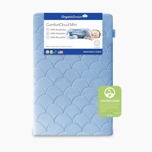 Organic Dream Mini Crib Size ComfortCloud 2-Stage Mattress - Sky Blue, Mini Crib Mattress