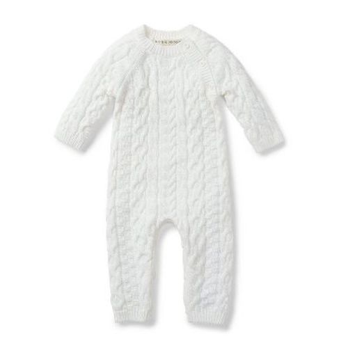 Hope & Henry Baby Cable Knit Sweater Romper (soft White, 3-6 Months)