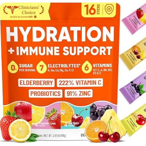 Venture Pal 2-in-1 Hydration Packets + Immune Electrolytes Powder with 7 Electrolytes & 6 Vitamins, Elderberry, Echinacea | Liquid Daily IV Drink Mix For Instant Hydration, Sugar Free, Keto, 16 Sticks