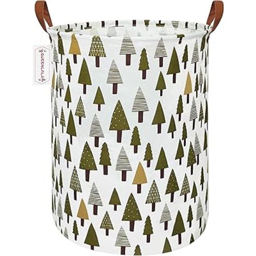 QUEENLALA Large Storage Basket,Laundry Hamper/Bathroom/Home Decor/Collapsible Round Storage Bin,Boys and Girls Hamper/Boxes/Clothing(Green forest)