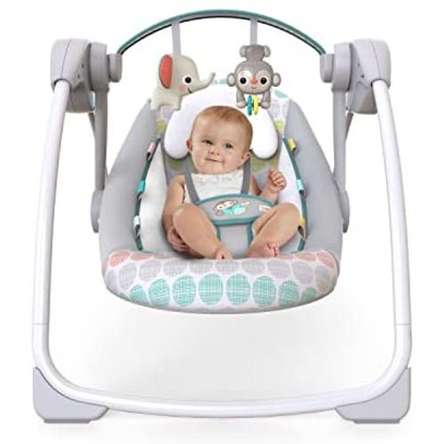 Bright Starts Whimsical Wild Portable Compact Automatic Deluxe Baby Swing with Music and Taggies, Newborn and up