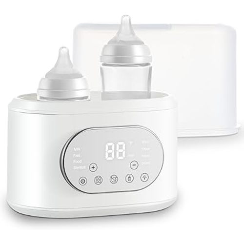 Bottle Warmer, 10-in-1 Fast Baby Bottle Warmer for Breastmilk & Formula, Double Milk Warmer with Timer, Accurate Temp Control, Thaw, Steaming, Heat Food, Keep Warm and Night Light