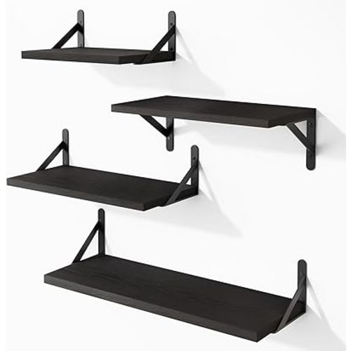 YGEOMER Floating Shelves for Wall, Black Wall Shelves Different Sizes for Living Room, Bathroom, Bedroom, Kitchen, Home Decor (Set of 4)