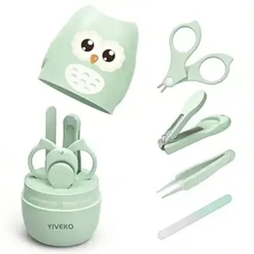YIVEKO Baby Nail Kit, 4-in-1 Baby Nail Care Set with Cute Case, Baby Nail Clippers, Scissors, Nail File & Tweezers, Baby Manicure Kit and Pedicure kit for Newborn, Infant, Toddler, Kids-Owl Green