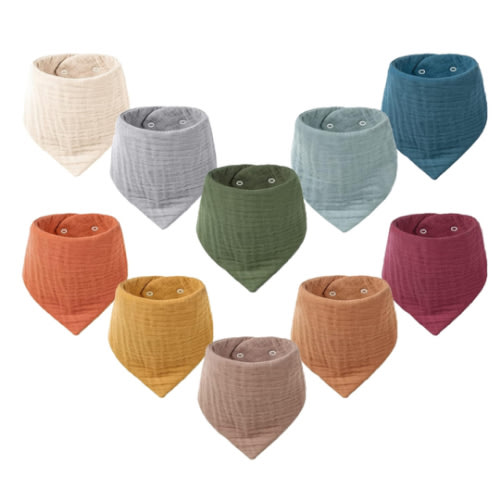 Konssy Muslin Baby Bibs 10 Pack Baby Bandana Drool Bibs 100% Cotton for Unisex Boys and Girls, Soft Absorbent Set for Teething and Drooling